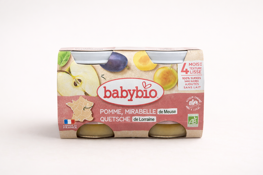 Babybio Pomme, Mirabelle & Quetsche Bio – Dès 4 mois (100% fruits)