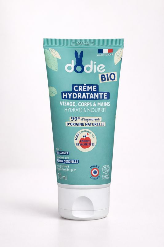 Dodie Bio Crème Hydratante Bébé – 99% d’origine naturelle, visage, corps & mains (75 ml)