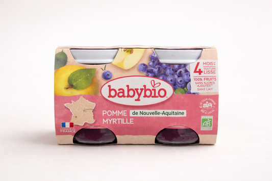 Babybio Pomme de Nouvelle-Aquitaine & Myrtille Bio – Dès 4 mois (Texture lisse)
