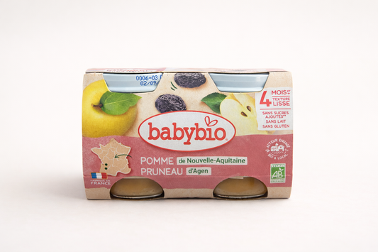 Babybio Pomme de Nouvelle-Aquitaine & Pruneau d’Agen – Dès 4 Mois (Texture Lisse)
