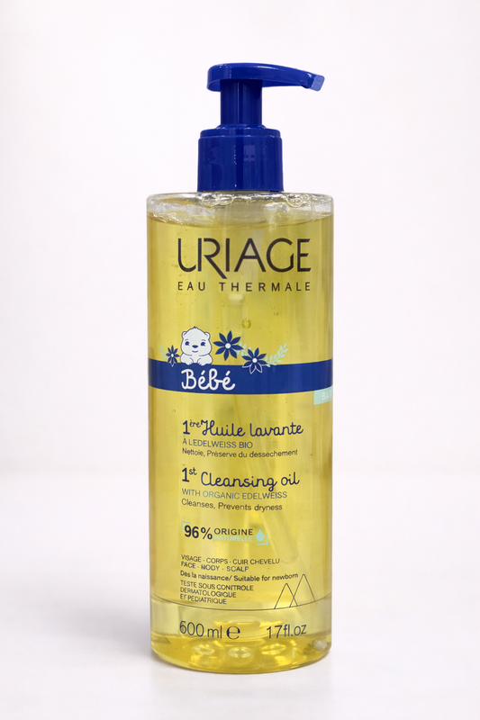 Uriage Bébé 1ère Huile Lavante 600 ml – Nettoie en douceur dès la naissance, 96% d’origine naturelle