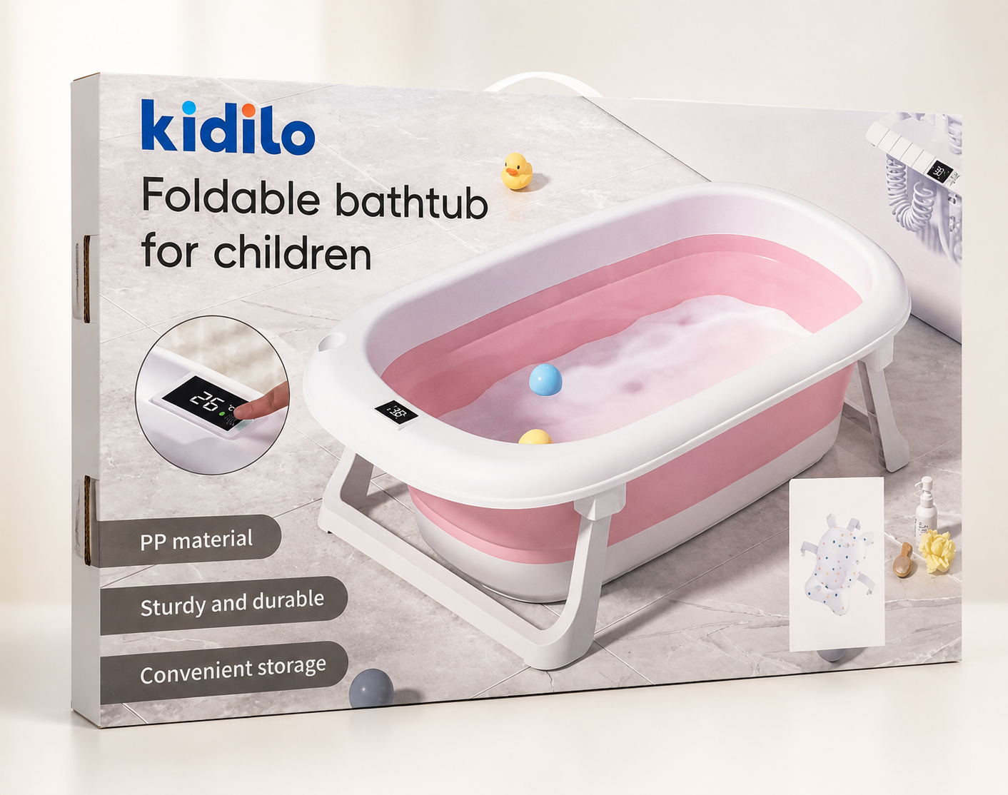 baignoire kidilo pliable en silicone avec thermometre et coussin
