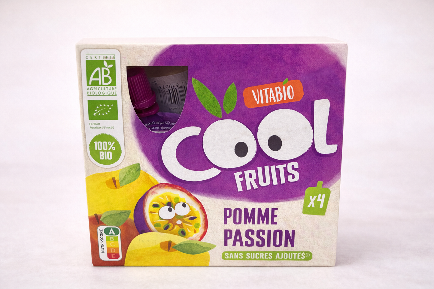 Vitabio Cool Fruits Bio – Pomme & Passion (x4) – Sans Sucres Ajoutés