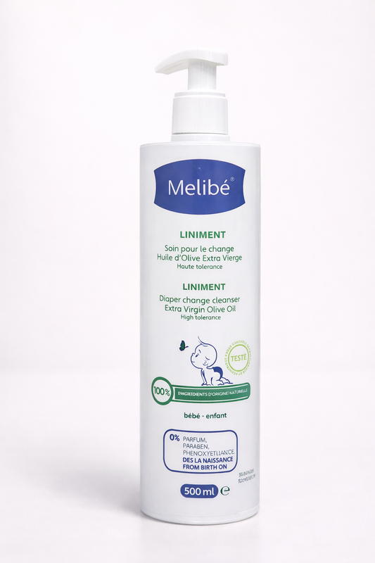 Melibé Liniment Oléo-Calcaire Bébé – Huile d’Olive Extra Vierge | 100% d’Origine Naturelle | Dès la Naissance – 500 ml