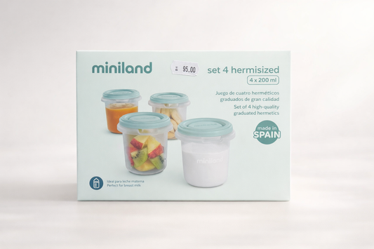 Set de 4 pots hermétiques Miniland – 200 ml (coloris mint)