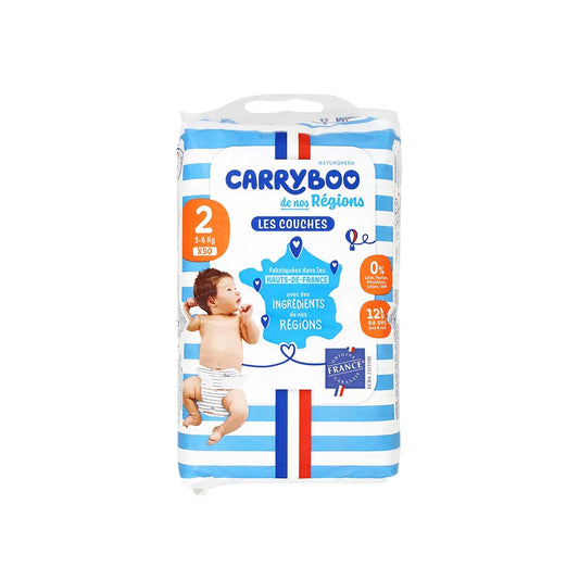 Carryboo Les Couches Taille 2 (3–6 kg) – 50 couches | Fabriquées en France