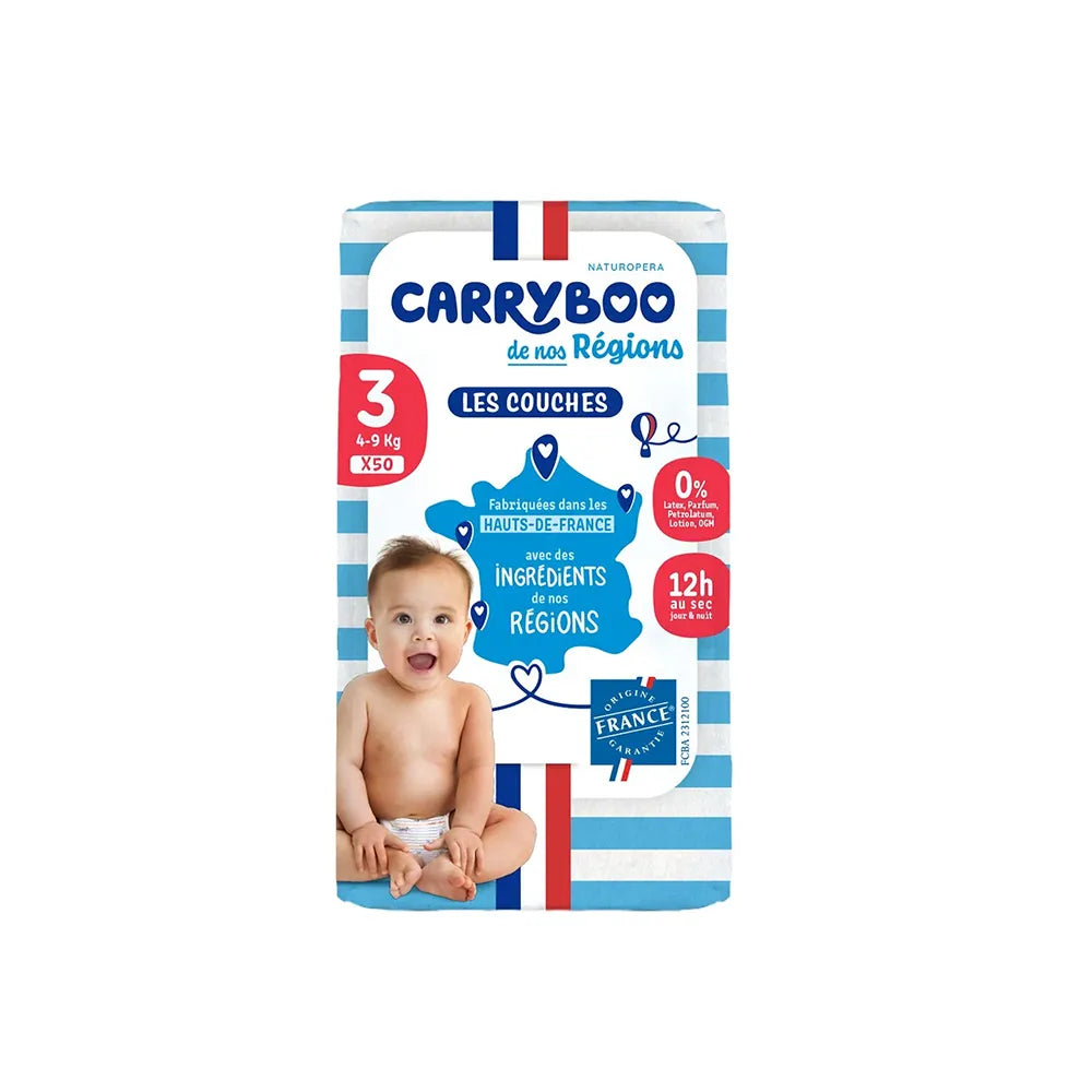 Carryboo Les Couches Taille 3 (4–9 kg) – 50 couches | Origine France Garantie