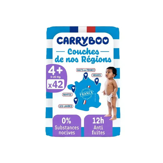 Carryboo Couches de nos Régions Taille 4+ (9–20 kg) – 42 couches | Origine France Garantie